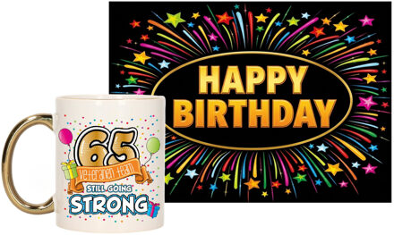 Bellatio Decorations Verjaardag cadeau koffiemok 65 jaar - man - veteranen - met XL Happy Birthday wenskaart