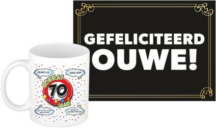 Bellatio Decorations Verjaardag cadeau koffiemok 70 jaar - man - ouwe lul - met gefeliciteerd ouwe! - wenskaart