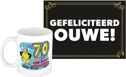Bellatio Decorations Verjaardag cadeau koffiemok 70 jaar - man - rollator- met gefeliciteerd ouwe! - wenskaart
