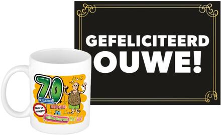 Bellatio Decorations Verjaardag cadeau koffiemok 70 jaar - man - wilde haren - met gefeliciteerd ouwe! - wenskaart