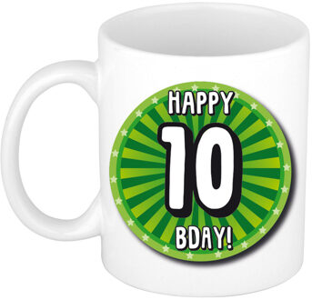 Bellatio Decorations Verjaardag cadeau mok 10 jaar - groen - wiel - 300 ml - keramiek