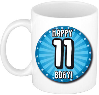 Bellatio Decorations Verjaardag cadeau mok 11 jaar - blauw - wiel - 300 ml - keramiek