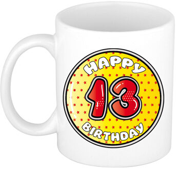 Bellatio Decorations Verjaardag cadeau mok - 13 jaar - geel - sterretjes - 300 ml - keramiek