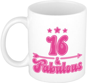 Bellatio Decorations Verjaardag cadeau mok 16 jaar - geweldig - roze - 300 ml - Keramiek