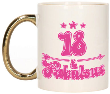 Bellatio Decorations Verjaardag cadeau mok 18 jaar - geweldig - gouden handvat - 300 ml - Keramiek