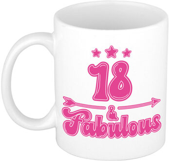 Bellatio Decorations Verjaardag cadeau mok 18 jaar - geweldig - roze - 300 ml - Keramiek