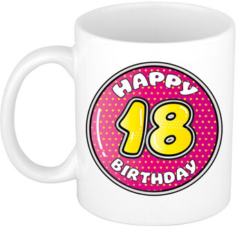 Bellatio Decorations Verjaardag cadeau mok - 18 jaar - roze - 300 ml - keramiek