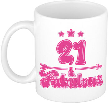 Bellatio Decorations Verjaardag cadeau mok 21 jaar - geweldig - roze - 300 ml - Keramiek