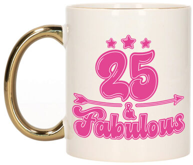 Bellatio Decorations Verjaardag cadeau mok 25 jaar - geweldig - gouden handvat - 300 ml - Keramiek Goudkleurig