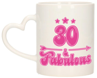 Bellatio Decorations Verjaardag cadeau mok 30 jaar - geweldig - roze - hartjes handvat - 300 ml - Keramiek