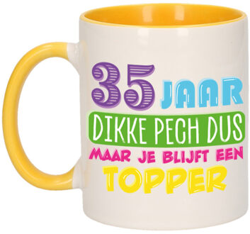 Bellatio Decorations Verjaardag cadeau mok 35 jaar - geel - dikke pech dus - 300 ml - keramiek