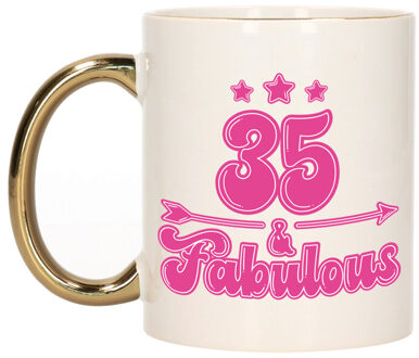 Bellatio Decorations Verjaardag cadeau mok 35 jaar - geweldig - gouden handvat - 300 ml - Keramiek Goudkleurig