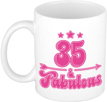Bellatio Decorations Verjaardag cadeau mok 35 jaar - geweldig - roze - 300 ml - Keramiek