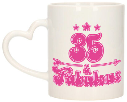 Bellatio Decorations Verjaardag cadeau mok 35 jaar - geweldig - roze - hartjes handvat - 300 ml - Keramiek