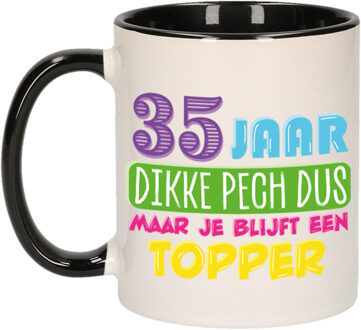 Bellatio Decorations Verjaardag cadeau mok 35 jaar - zwart - dikke pech dus - 300 ml - keramiek