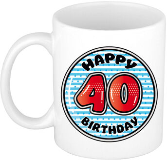 Bellatio Decorations Verjaardag cadeau mok - 40 jaar - blauw - gestreept - 300 ml - keramiek
