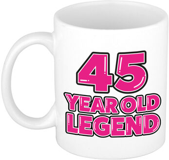 Bellatio Decorations Verjaardag cadeau mok 45 jaar - al zo oud - legende - roze - 350 ml - keramiek