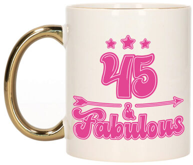 Bellatio Decorations Verjaardag cadeau mok 45 jaar - geweldig - gouden handvat - 300 ml - Keramiek Goudkleurig