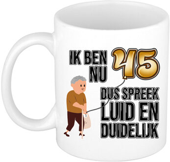 Bellatio Decorations Verjaardag cadeau mok 45 jaar - luid en duidelijk - bruin - 300 ml - Keramiek