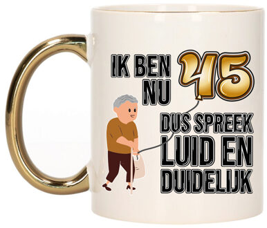 Bellatio Decorations Verjaardag cadeau mok 45 jaar - luid en duidelijk - goud - 300 ml - Keramiek Goudkleurig