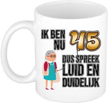 Bellatio Decorations Verjaardag cadeau mok 45 jaar - luid en duidelijk oma - bruin - 300 ml - Keramiek