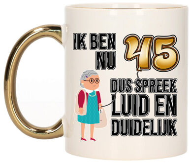 Bellatio Decorations Verjaardag cadeau mok 45 jaar - luid en duidelijk oma - goud - 300 ml - Keramiek
