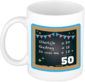 Bellatio Decorations Verjaardag cadeau mok 50 jaar - blauw - 300 ml - Sarah/Abraham - feest mokken