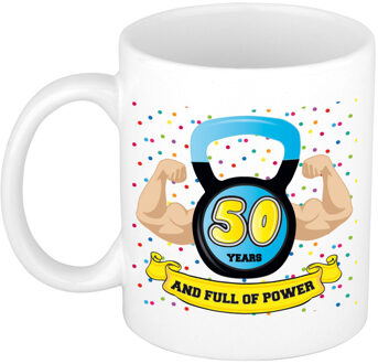 Bellatio Decorations Verjaardag cadeau mok 50 jaar - blauw - spieren - 300 ml - keramiek - Abraham