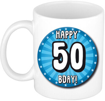 Bellatio Decorations Verjaardag cadeau mok 50 jaar - blauw - wiel - 300 ml - keramiek - Sarah/Abraham