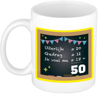 Bellatio Decorations Verjaardag cadeau mok 50 jaar - geel - 300 ml - keramiek - Sarah/Abraham