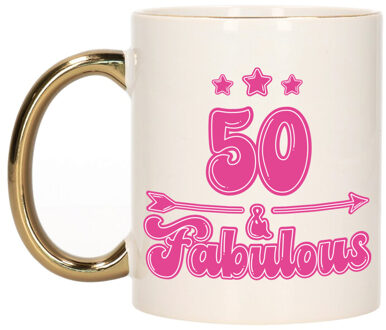 Bellatio Decorations Verjaardag cadeau mok 50 jaar - geweldig - gouden handvat - 300 ml - Keramiek - Sarah