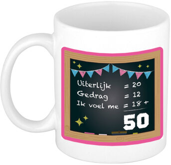 Bellatio Decorations Verjaardag cadeau mok 50 jaar - roze - 300 ml - Sarah/Abraham - feest mokken