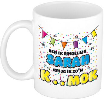 Bellatio Decorations verjaardag/cadeau mok 50 jaar - Sarah - keramiek - 300 ml - feest mokken Wit