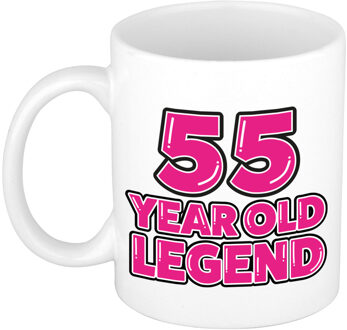 Bellatio Decorations Verjaardag cadeau mok 55 jaar - al zo oud - legende - roze - 350 ml - keramiek
