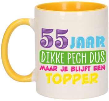 Bellatio Decorations Verjaardag cadeau mok 55 jaar - geel - dikke pech dus - 300 ml - Keramiek