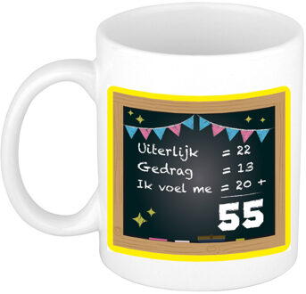 Bellatio Decorations Verjaardag cadeau mok 55 jaar - geel - rekenen - 300 ml - keramiek