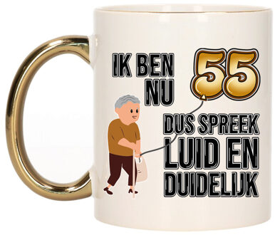 Bellatio Decorations Verjaardag cadeau mok 55 jaar - luid en duidelijk - goud - 300 ml - Keramiek