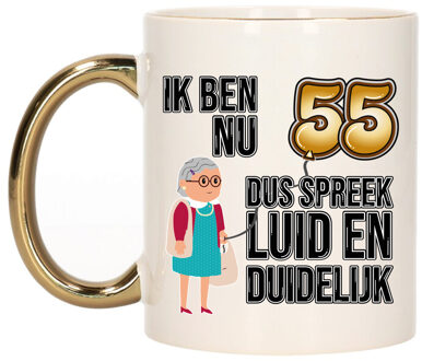 Bellatio Decorations Verjaardag cadeau mok 55 jaar - luid en duidelijk oma - goud - 300 ml - Keramiek