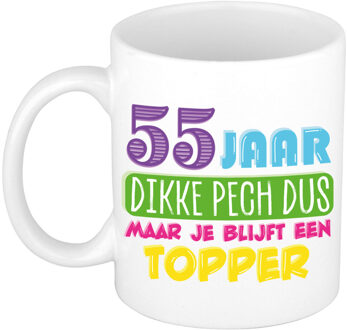 Bellatio Decorations Verjaardag cadeau mok 55 jaar - wit - dikke pech dus - 300 ml - Keramiek