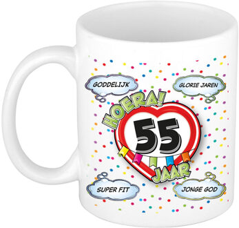 Bellatio Decorations Verjaardag cadeau mok 55 jaar - wit - glorie jaren - 300 ml - keramiek Multi