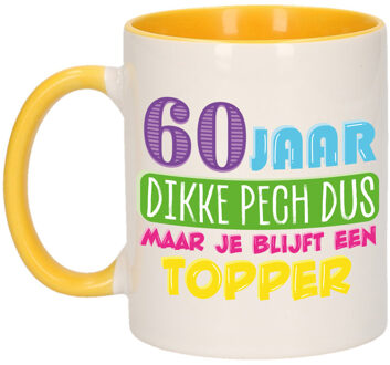 Bellatio Decorations Verjaardag cadeau mok 60 jaar - geel - dikke pech dus - 300 ml - Keramiek