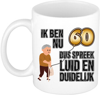 Bellatio Decorations Verjaardag cadeau mok 60 jaar - luid en duidelijk - bruin - 300 ml - Keramiek