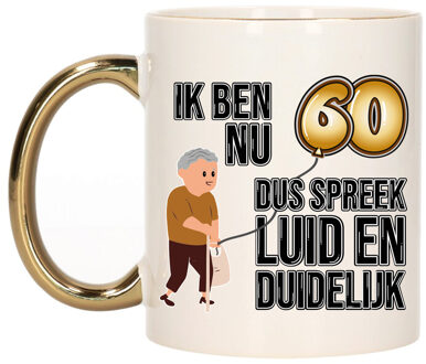 Bellatio Decorations Verjaardag cadeau mok 60 jaar - luid en duidelijk - goud - 300 ml - Keramiek