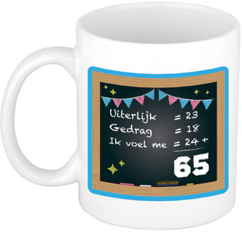 Bellatio Decorations Verjaardag cadeau mok 65 jaar - blauw - rekenen - 300 ml - keramiek - feest mokken