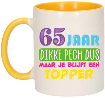 Bellatio Decorations Verjaardag cadeau mok 65 jaar - geel - dikke pech dus - 300 ml - Keramiek