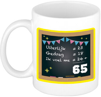 Bellatio Decorations Verjaardag cadeau mok 65 jaar - geel - rekenen - 300 ml - keramiek - feest mokken