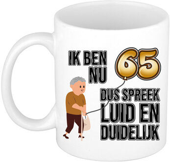 Bellatio Decorations Verjaardag cadeau mok 65 jaar - luid en duidelijk - bruin - 300 ml - Keramiek