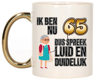 Bellatio Decorations Verjaardag cadeau mok 65 jaar - luid en duidelijk oma - goud - 300 ml - Keramiek