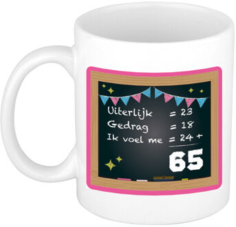 Bellatio Decorations Verjaardag cadeau mok 65 jaar - roze - rekenen - 300 ml - keramiek - feest mokken