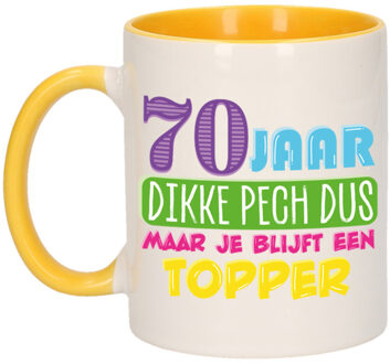 Bellatio Decorations Verjaardag cadeau mok 70 jaar - geel - dikke pech dus - 300 ml - Keramiek
